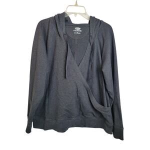 Maurices Faux Wrap Sweatshirt Charcoal Hooded Pullover Long Sleeve Plus Size 2